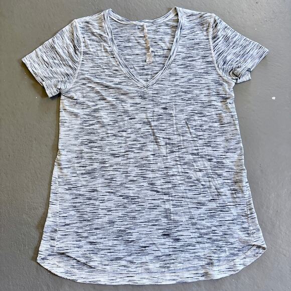 Lululemon What The Sport Tee Tiger Space Dye Black White V-Neck Shirt Size 6 - Picture 2 of 10